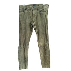 RTA | Olive Green Stretch Lambskin Suede Stretch Leather Skinny Jeans Pants | 26